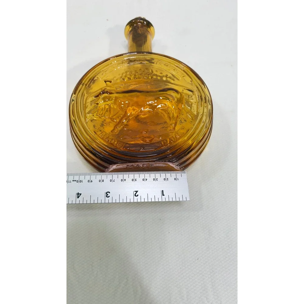 Vintage Amber Glass Bull Decanter Made in Italy Cork Stopper Round Bottle 8.5in